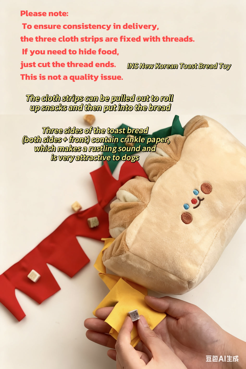 Pet Foraging Toast Shape Plush Toy