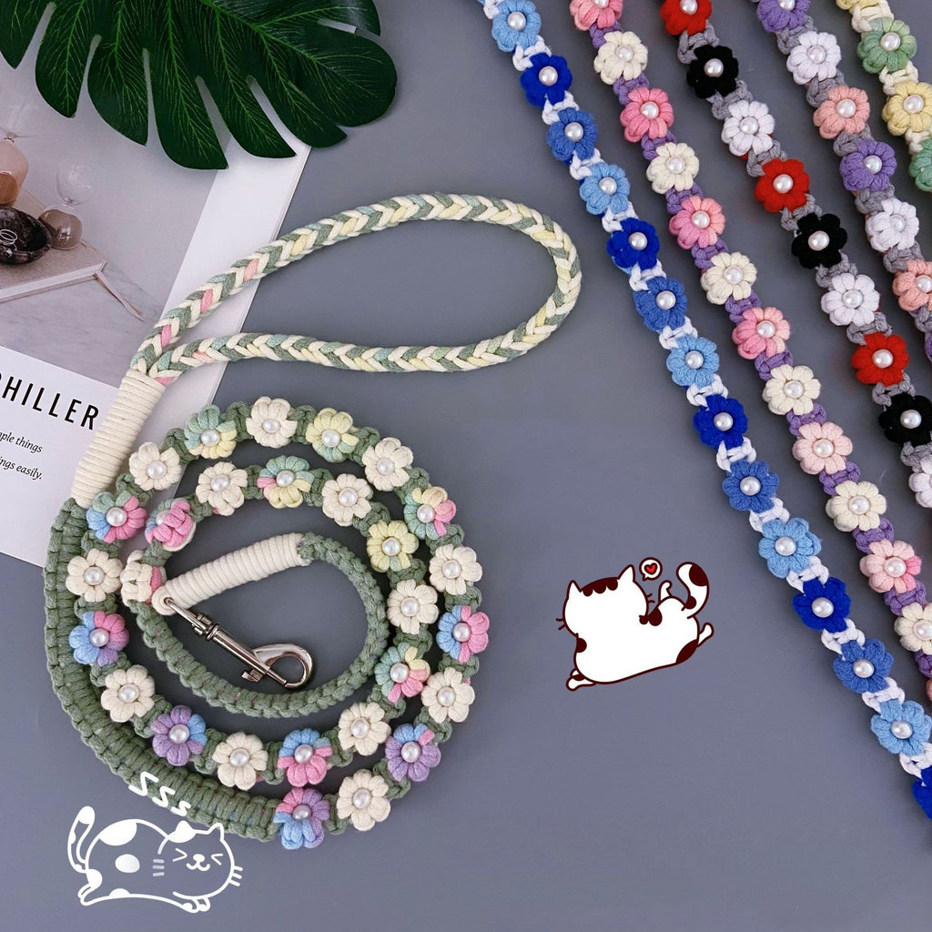 Hand-woven Contrast-color Flower Pet Leash
