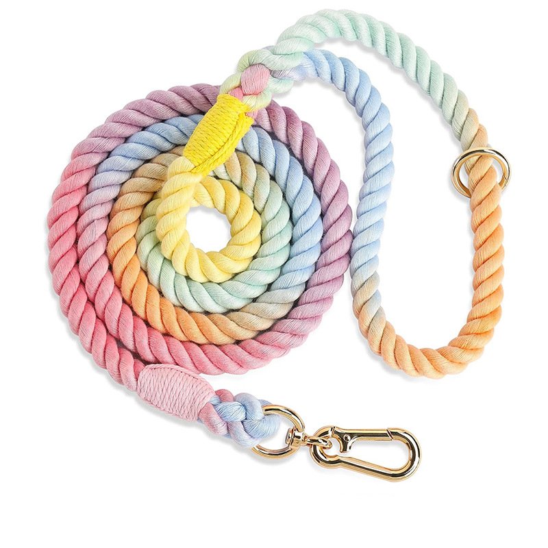 Hand-woven Gradient Colored Cotton Rope Dog Pet Macaron Leash