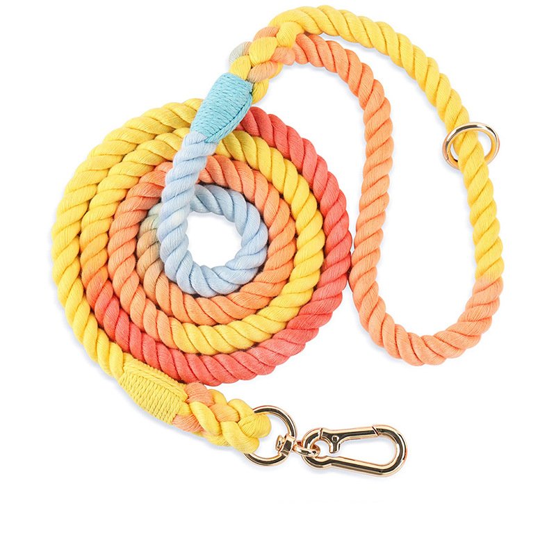 Hand-woven Gradient Colored Cotton Rope Dog Pet Macaron Leash