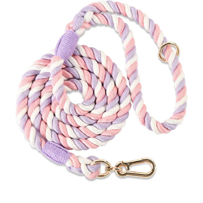 Hand-woven Gradient Colored Cotton Rope Dog Pet Macaron Leash